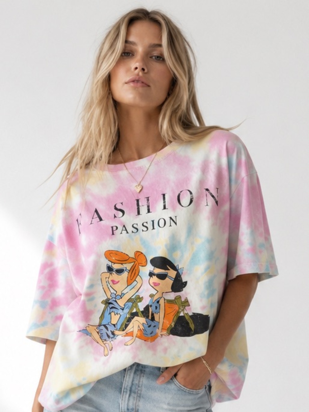 Vintage The Flintstones Fashion Passion Graphic Tie-Dye Tee Tshirt Cotton XL